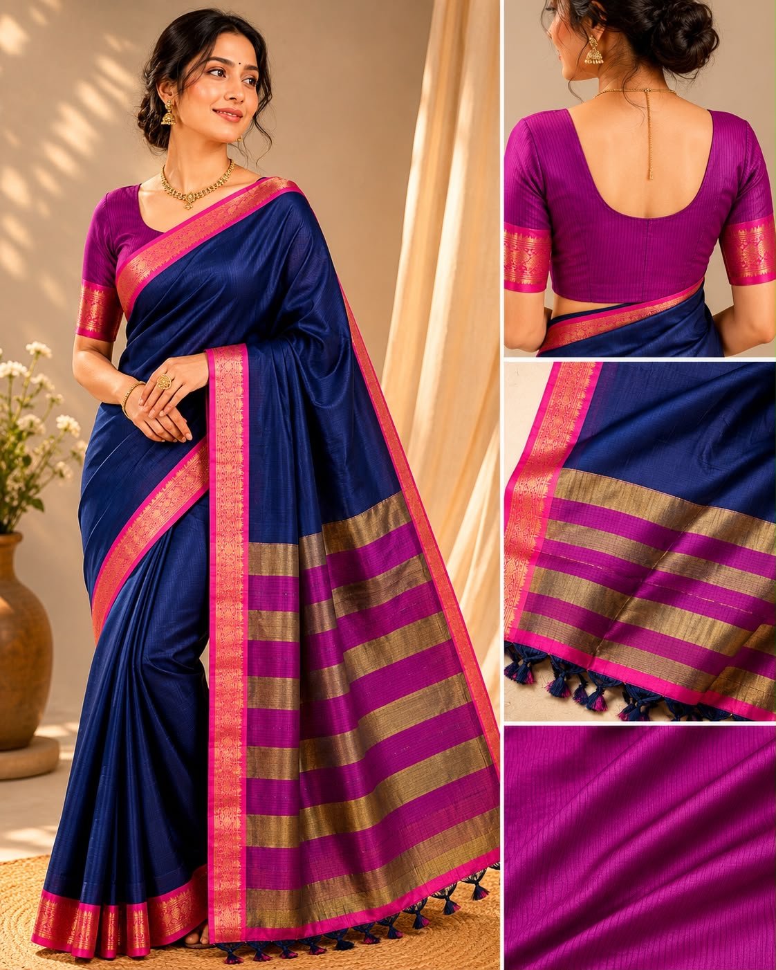 Cotton blue saree